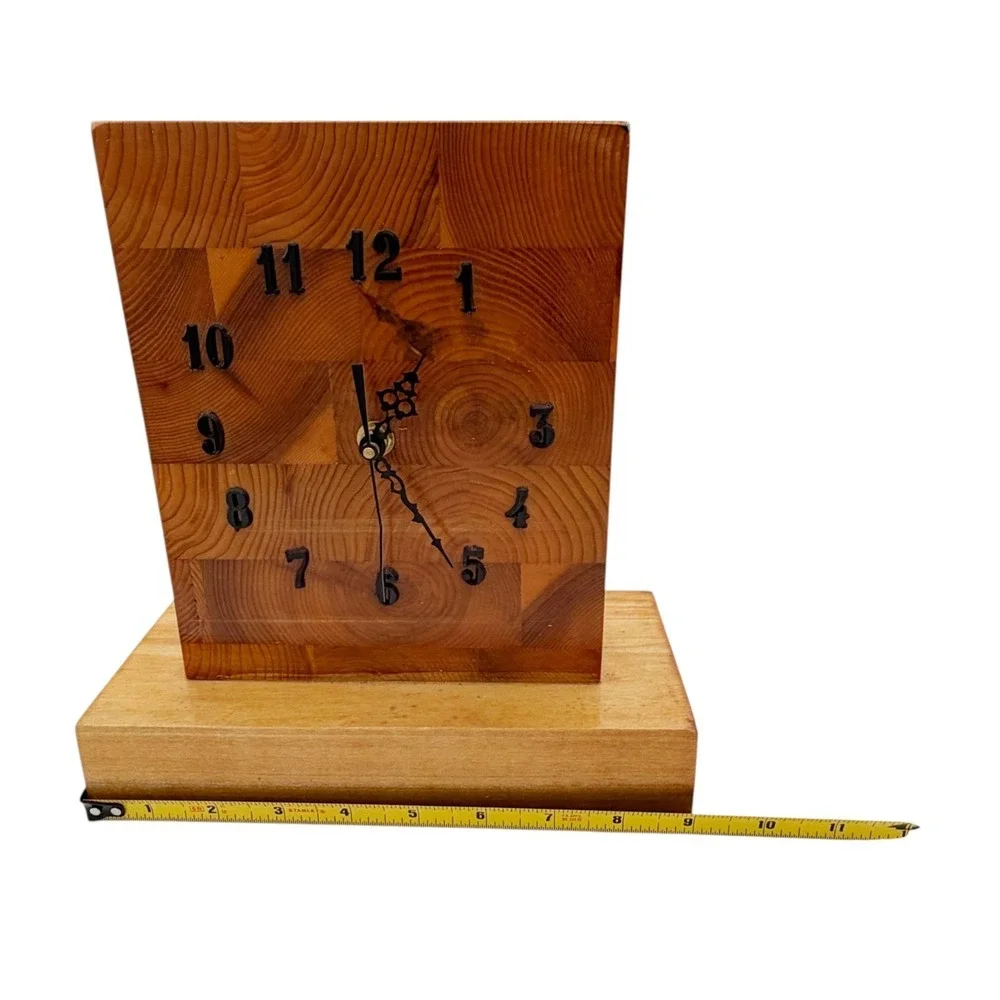 Rustic Handmade Butcher Block Wood Desk Clock Quartz‎ Farmhouse Lodge Decor